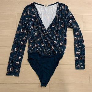 Teal Velvet Floral Bodysuit